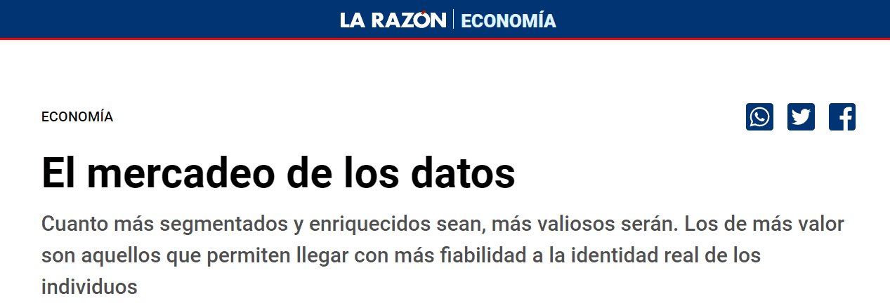 Entrevista en La Razón El mercadeo de los Datos. Entrevista a Raúl Abad en la sección de economía del periódico La Razón.