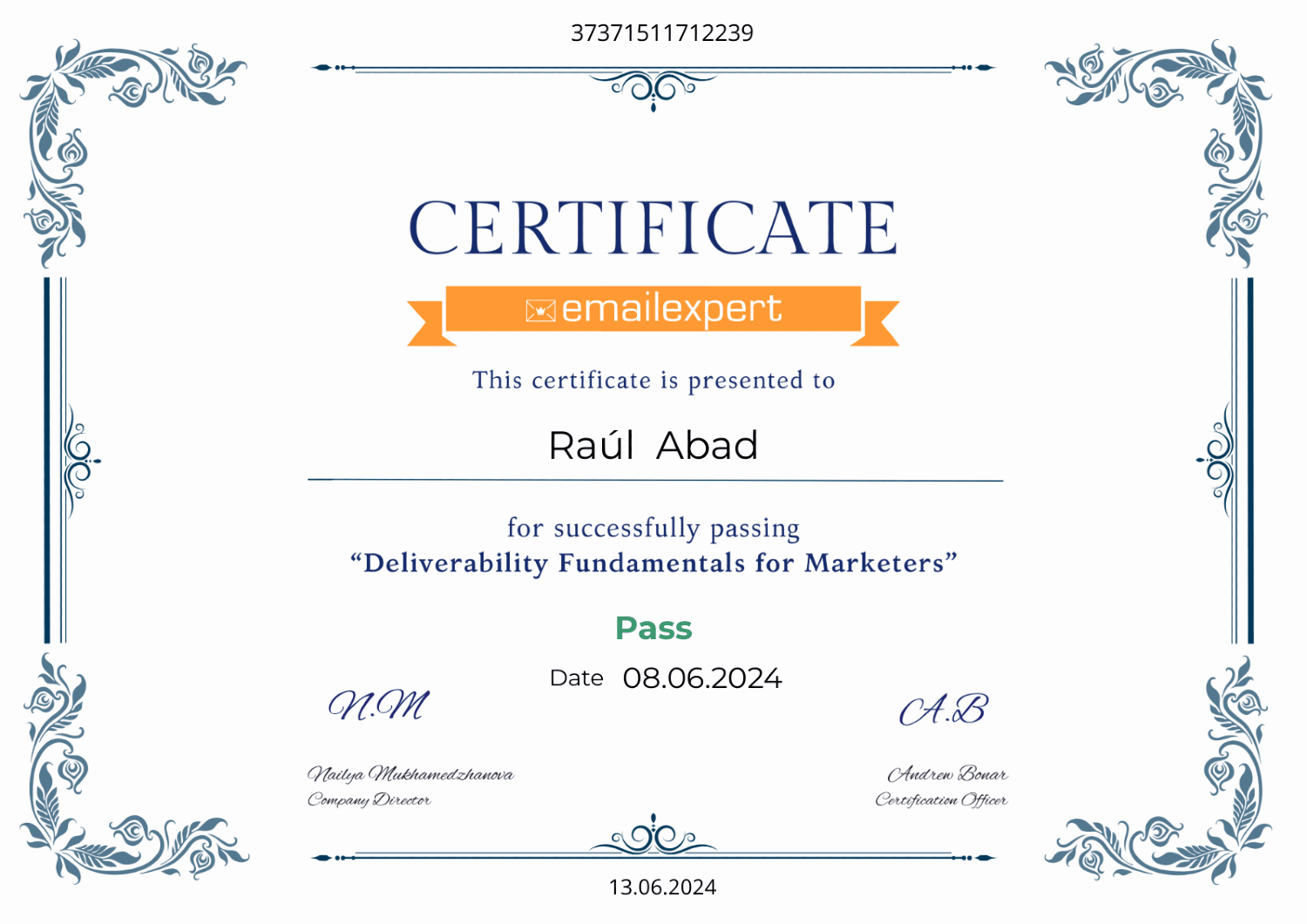 Certificación en Entregabilidad - Email Deliverability Email Deliverability Certificate - Raul Abad
